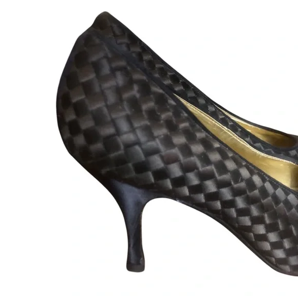 Vintage 90’s Bottega Veneta Black Classic Silk Woven Pumps EU39 US 9 ITALY RARE - Picture 3 of 16